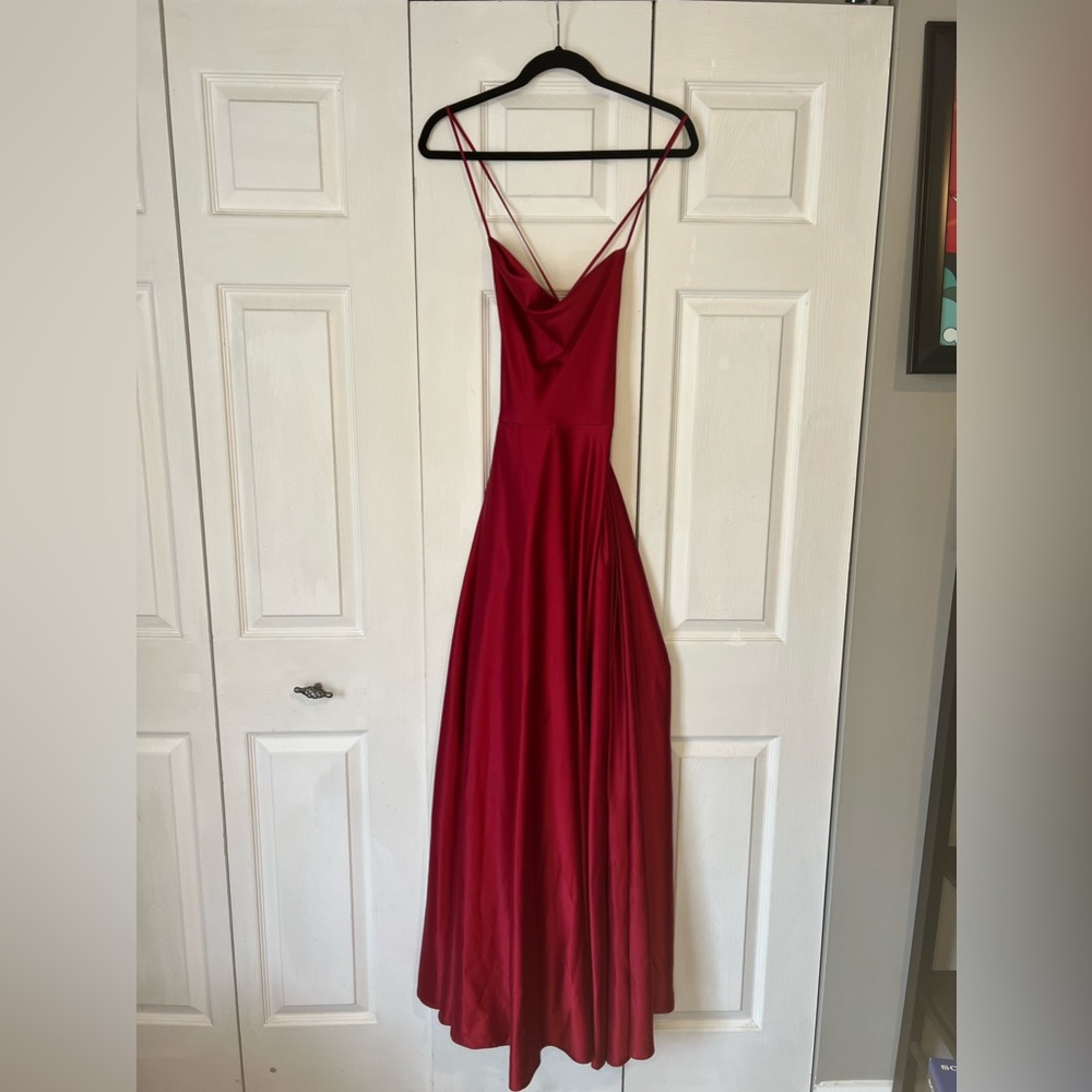 Red satin bridesmaid dress